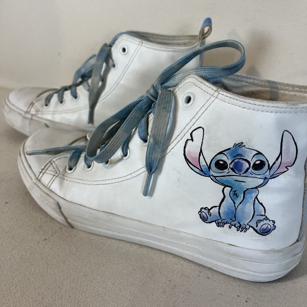 Disney Stitch High Top Sneakers White Women's 6 Fun Tie-dyed Laces